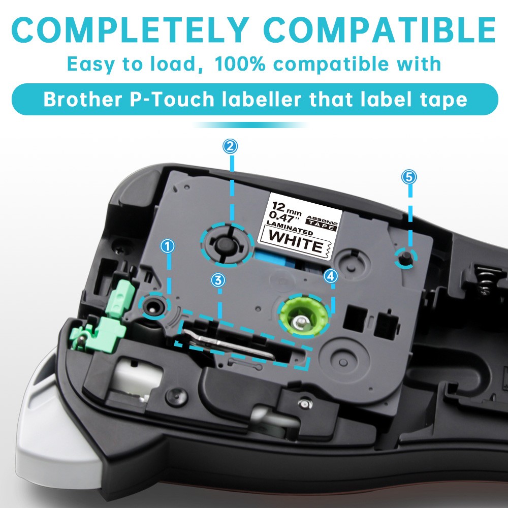 5 PK Fit for Brother P-Touch TZe-231 TZ-231 12mm White Standard Laminated Tape