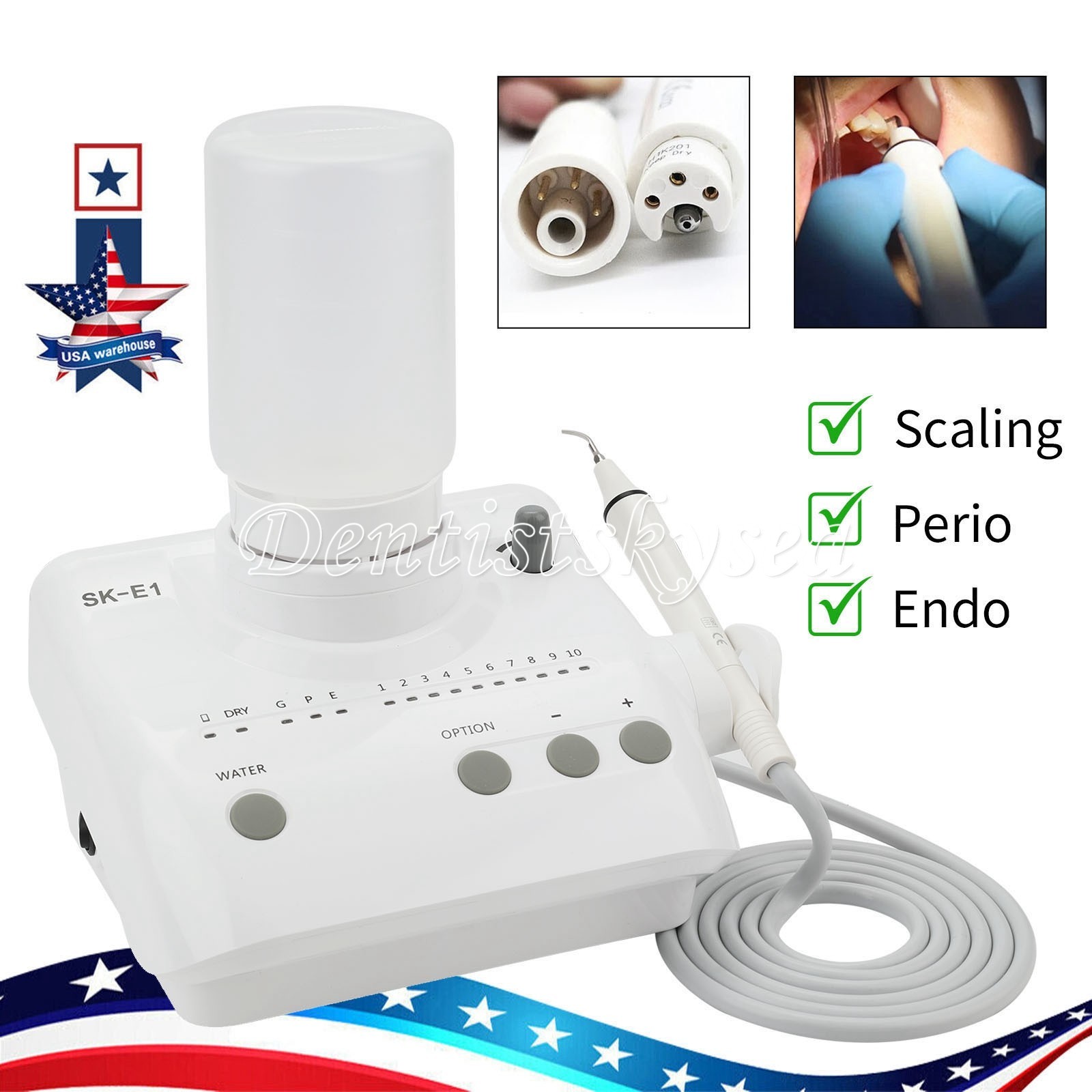 US Cavitron Dental Ultrasonic Scaler fit EMS + LED Handpiece+Tips+Bottle SK-A8