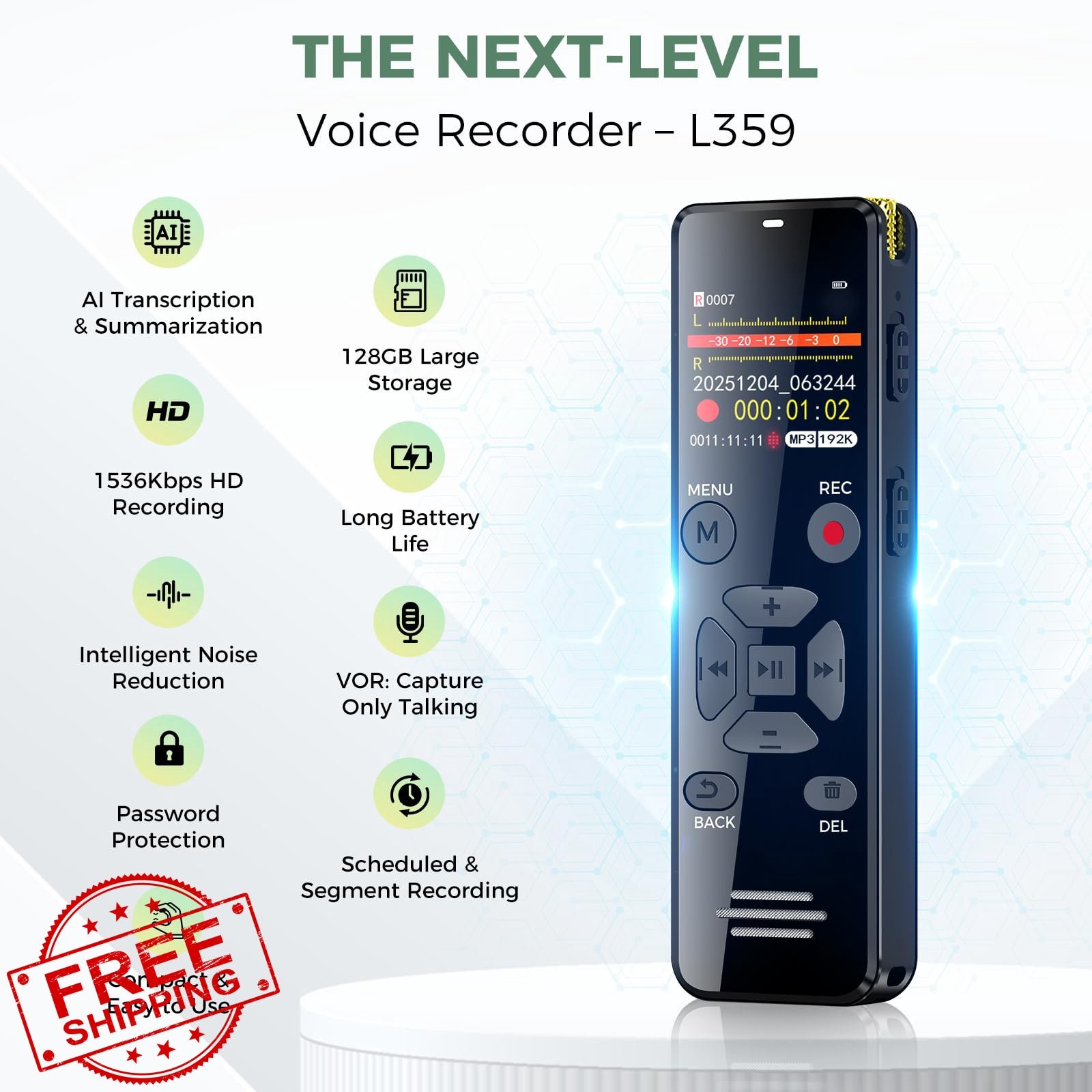 YIVIDA 128GB AI voice recorder transcribe