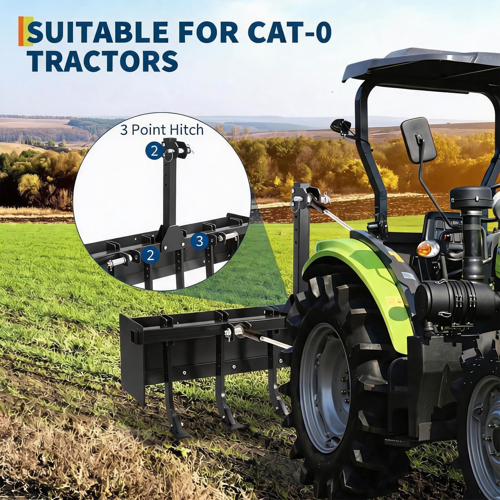 55″ Box Blade Scraper W/ 6 Scarifier Shank For CAT 0 & CAT 1 Tractors, 3 Point