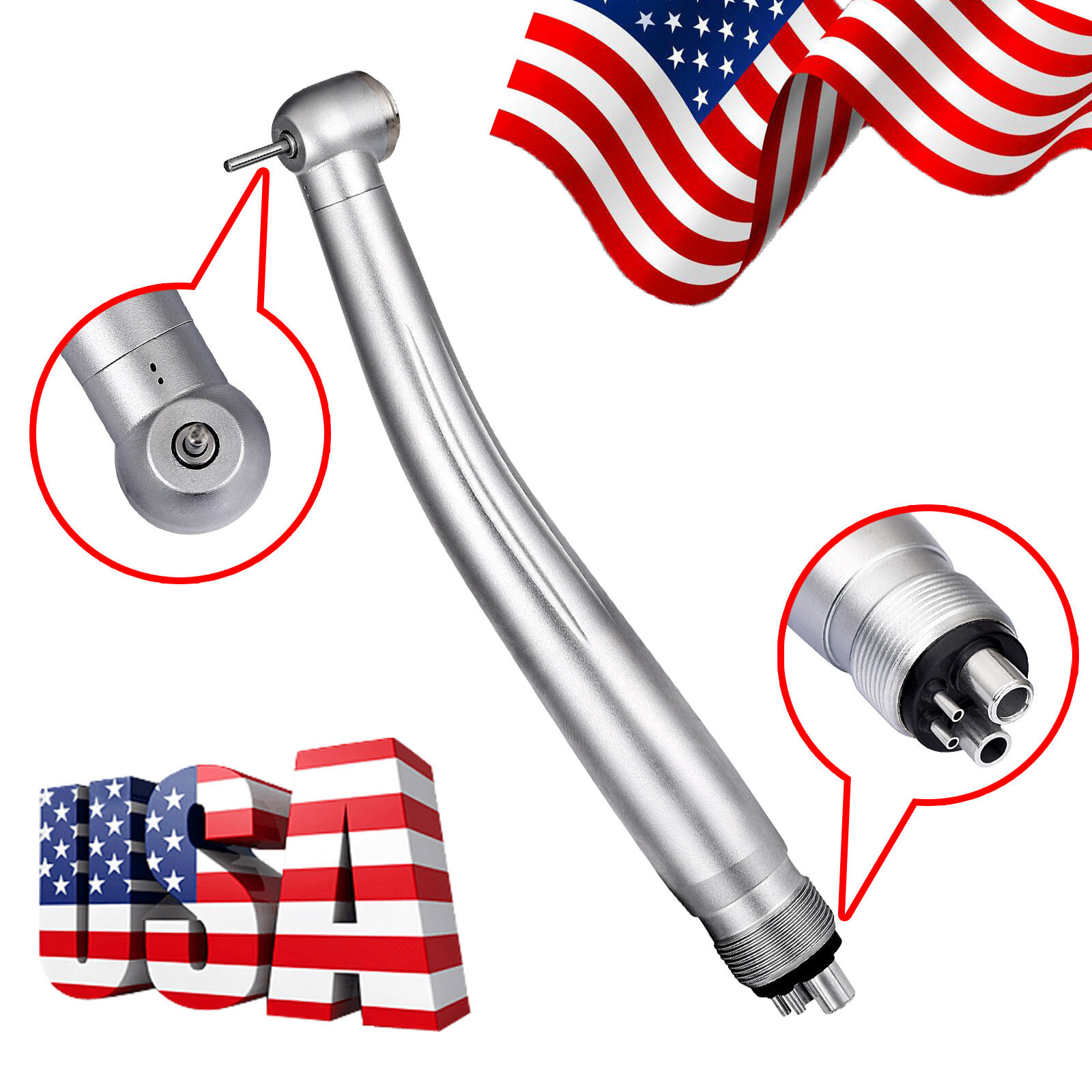 DENTAL HANDPIECE High Speed Hand piece Metal Air Turbine Push Button 4 Holes USA