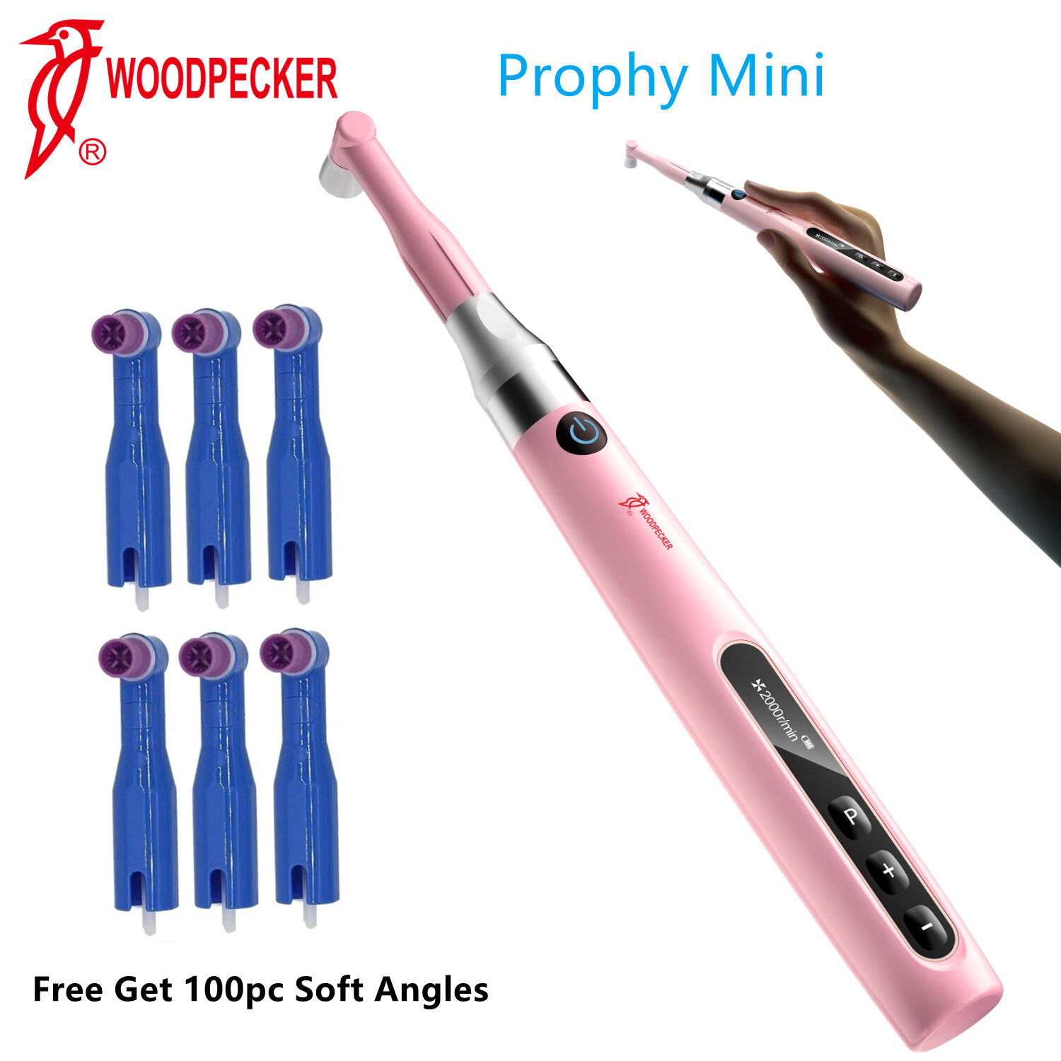 Woodpecker Prophy Mini Dental Cordless Hygiene Handpiece & 100 Prophy Angles 5V