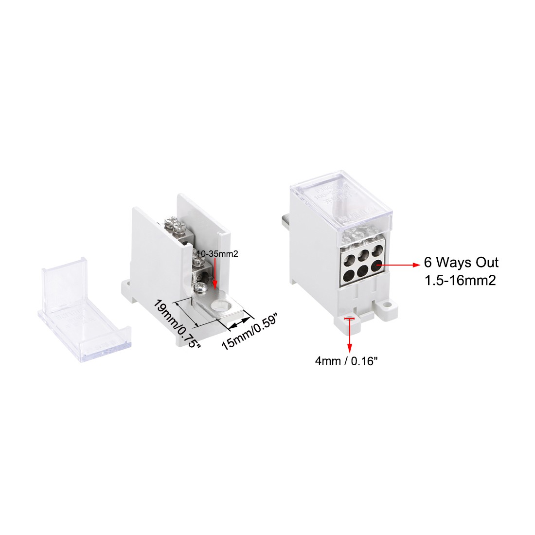 1 Inlet 6 Outlet DIN Rail Terminal Blocks 125A Max Input Distribution