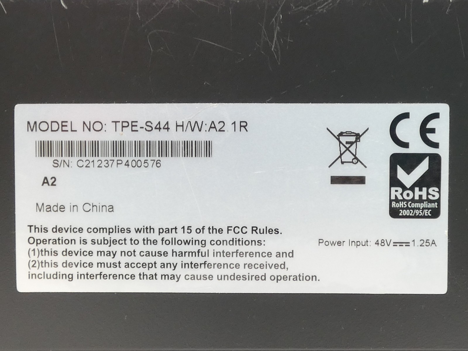 TrendNet TPE-S44 8-Port Ethernet PoE Switch 48VDC NO Power Cord