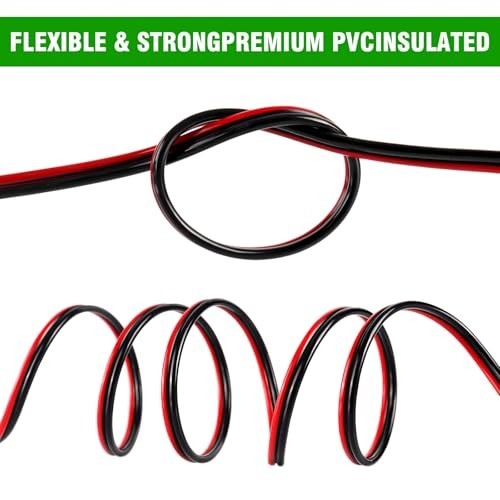 12 Gauge Wire 100FT,2 Conductor Electrical Cable – Red and Black,Low Voltage/PVC