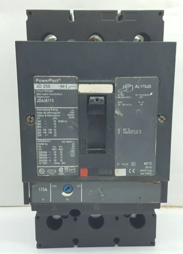 SQUARE D JDA36175 POWER PACT CIRCUIT BREAKER 175A 3P 600V 175 AMP 3 POLE JDA
