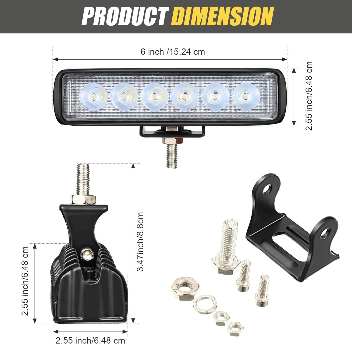 Fit John Deere Gators 835M, 835R, 865M, 865R 12V 2PCS 6″ INCH LED work light Bar