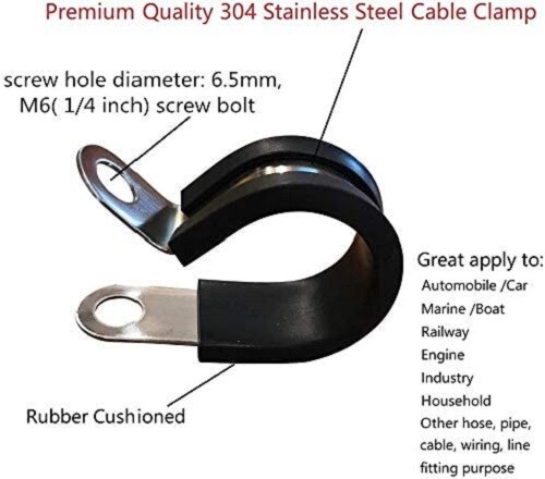 10pcs 1″ Inch Cable Clamp Rubber Cushioned Insulated Clamp 304 Stainless Steel