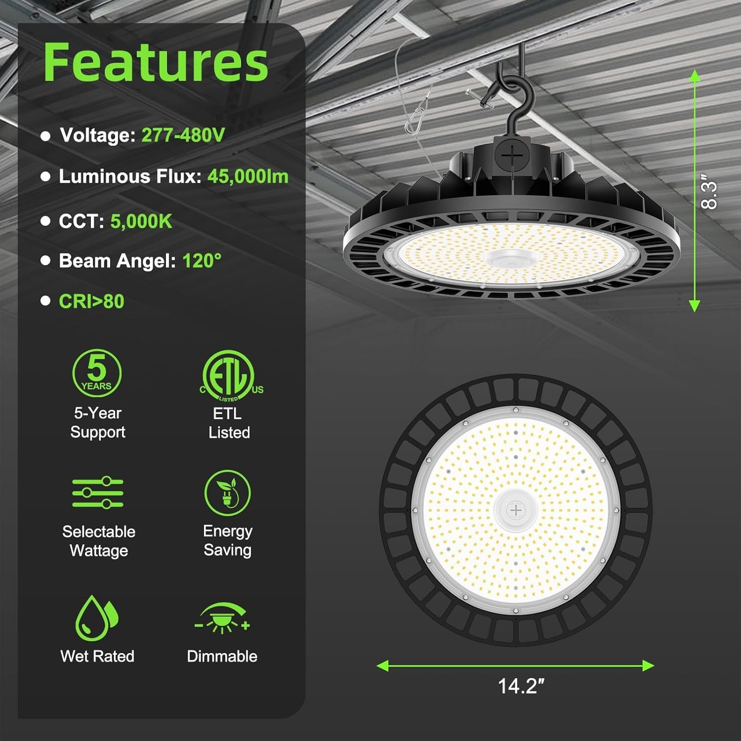 480V 45000LM 300W LED High Bay Area Light Fixture Commercial Warehouse Shop Lamp