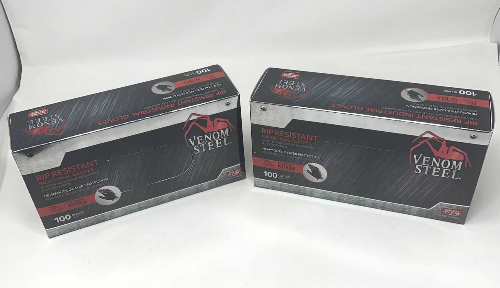 VENOM STEEL Nitrile Gloves Rip Resistant One Size Fits Most 2 Pack 100 each box
