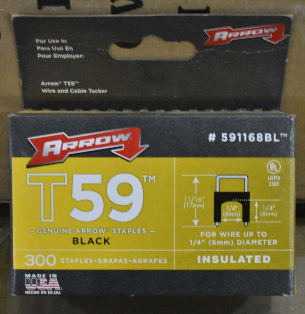 600(2 packs of 300)Arrow T59 Clear Insulated Cable Staples 1/4″ x 1/4″ 591168BL