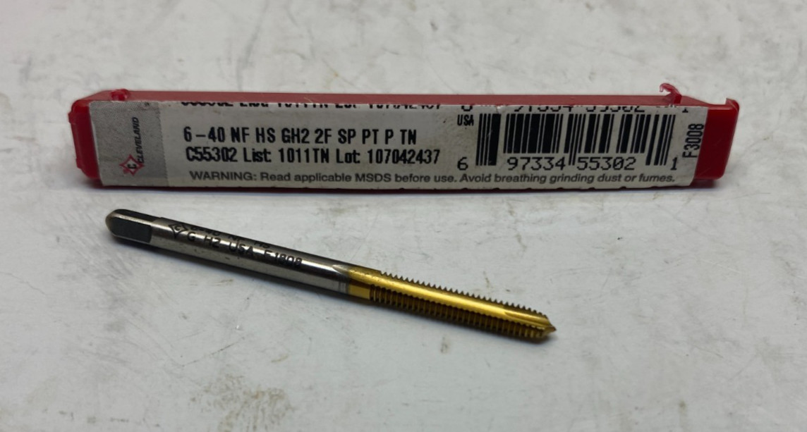 CLEVELAND 6-40 Spiral Point Ground Thread TiN Plug Tap – 2 Flute – GH2 – RH