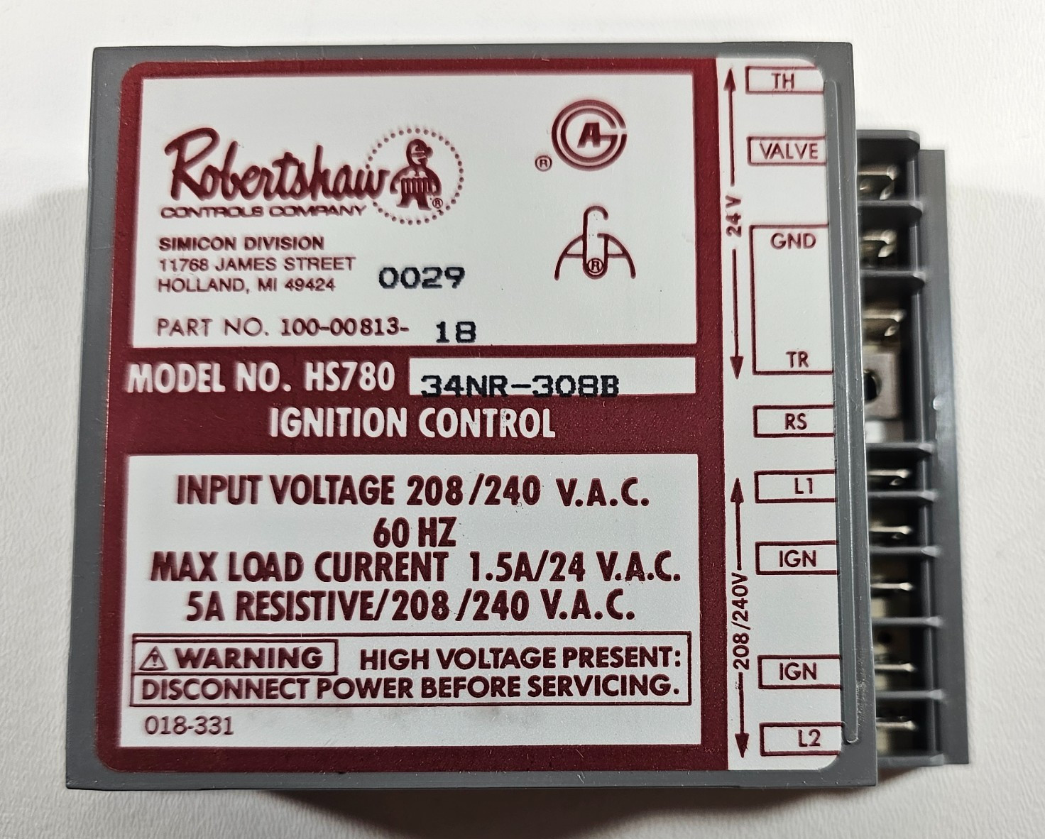 Robertshaw 780-782 Hot Surface Ignition Control Module HS780 NR308B 780 Series