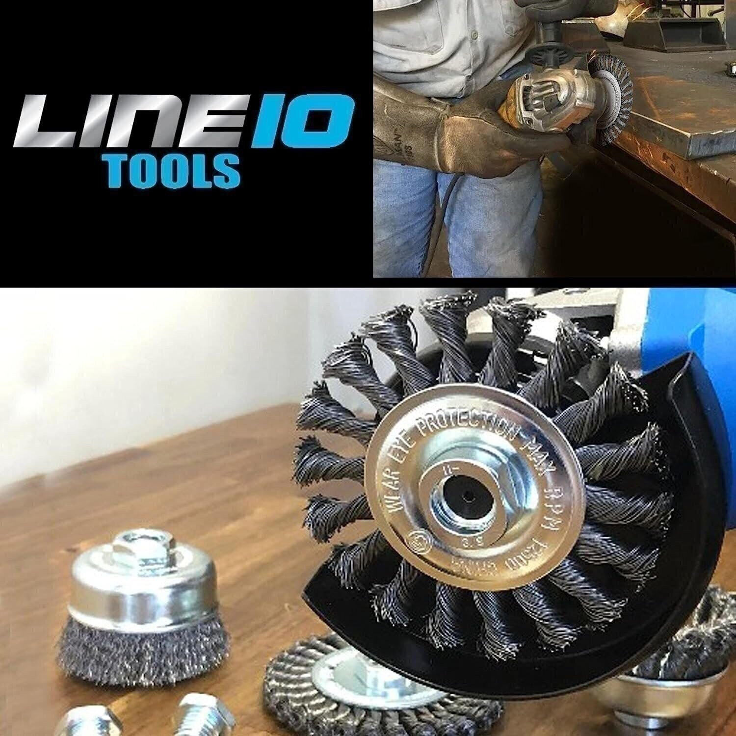 LINE10 Tools 4pk 4-Inch Knotted Circular Wire Wheel Brush for Angle Grinder,…
