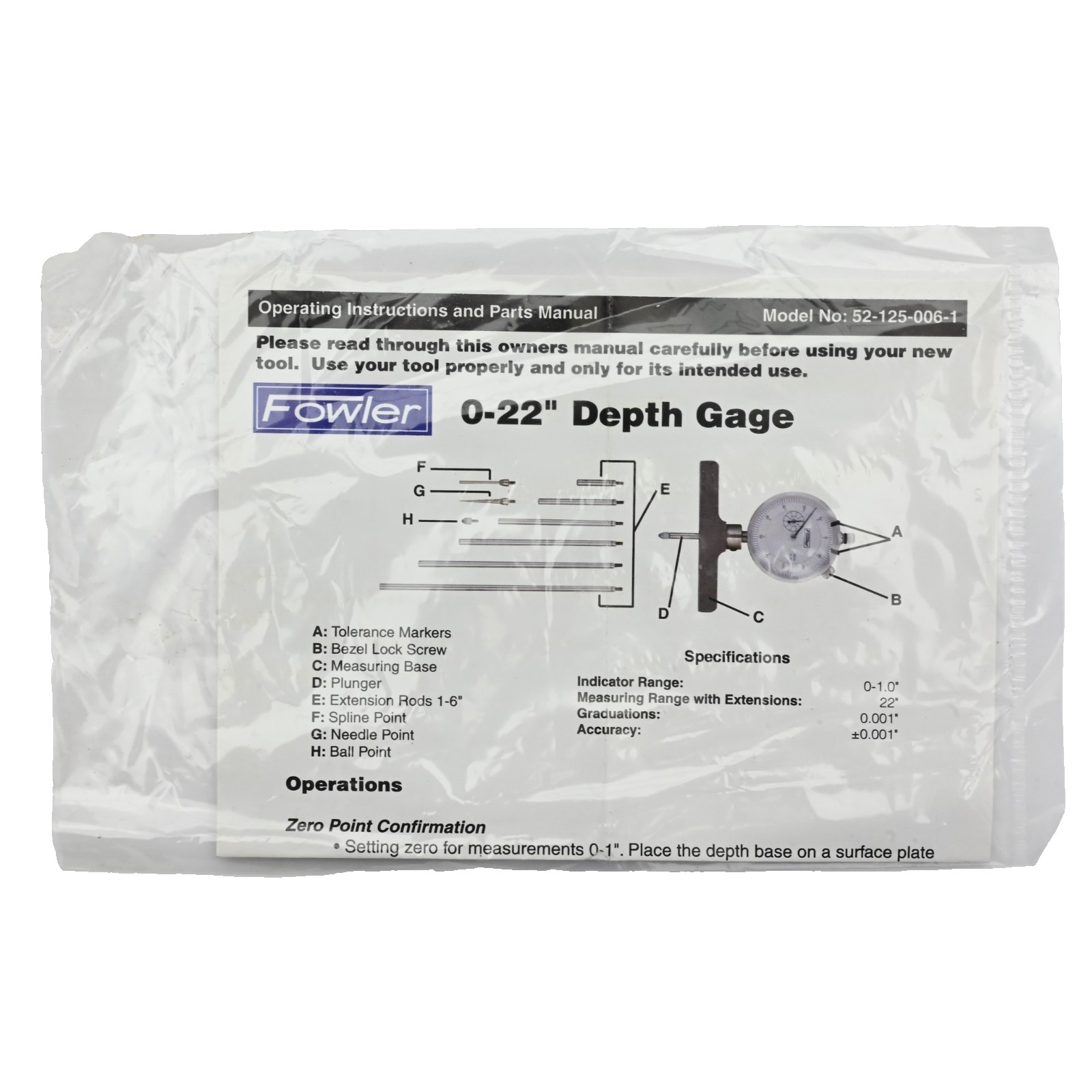 Fowler 52-125-006-1 0-22″ Depth Gage Set w/ Case and Accessories