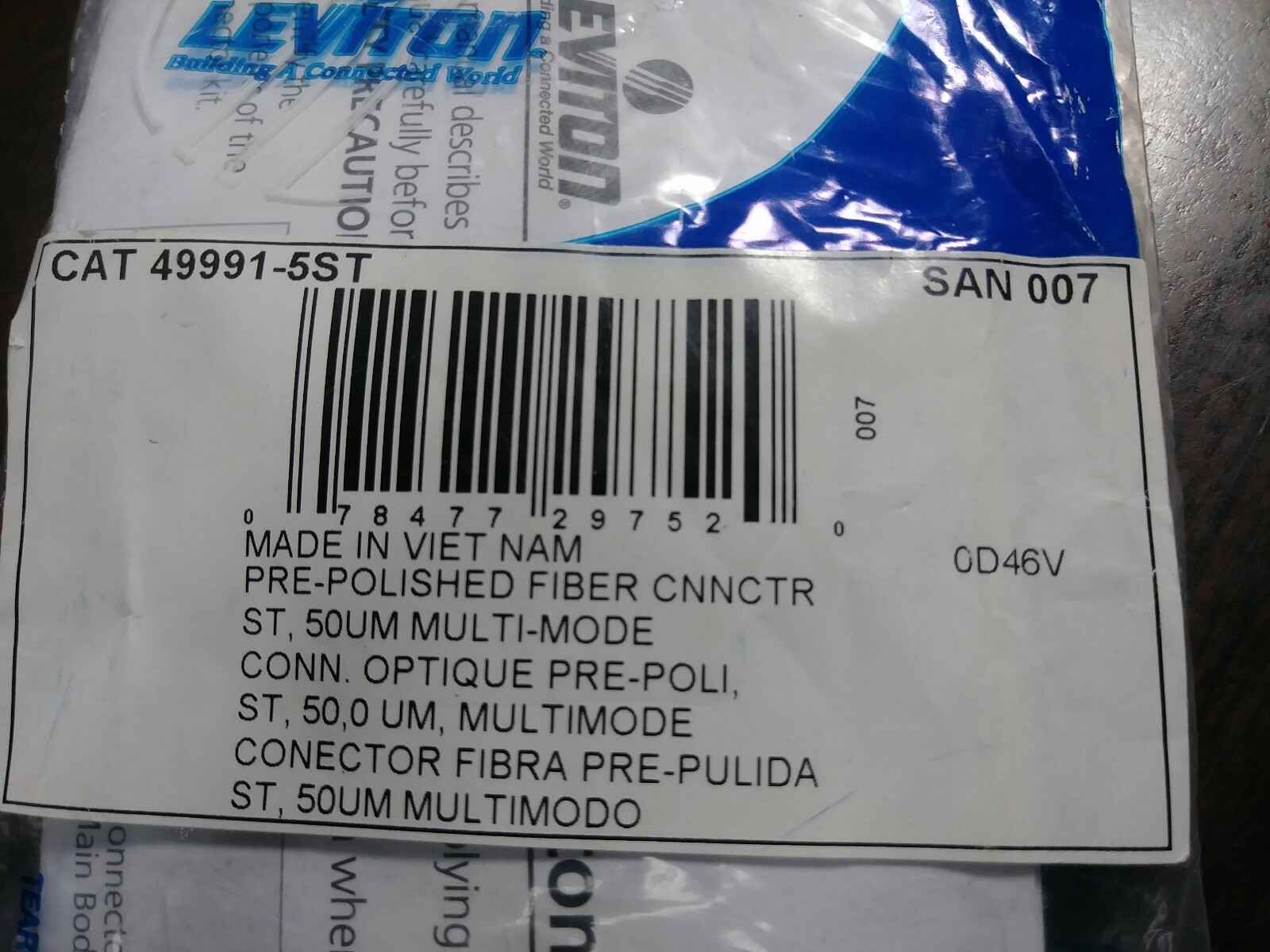 LEVITON 49991-5ST PRE-POLISHED CONNECTOR FASTCAM ST BLACK OM2 NEW LOT OF 2
