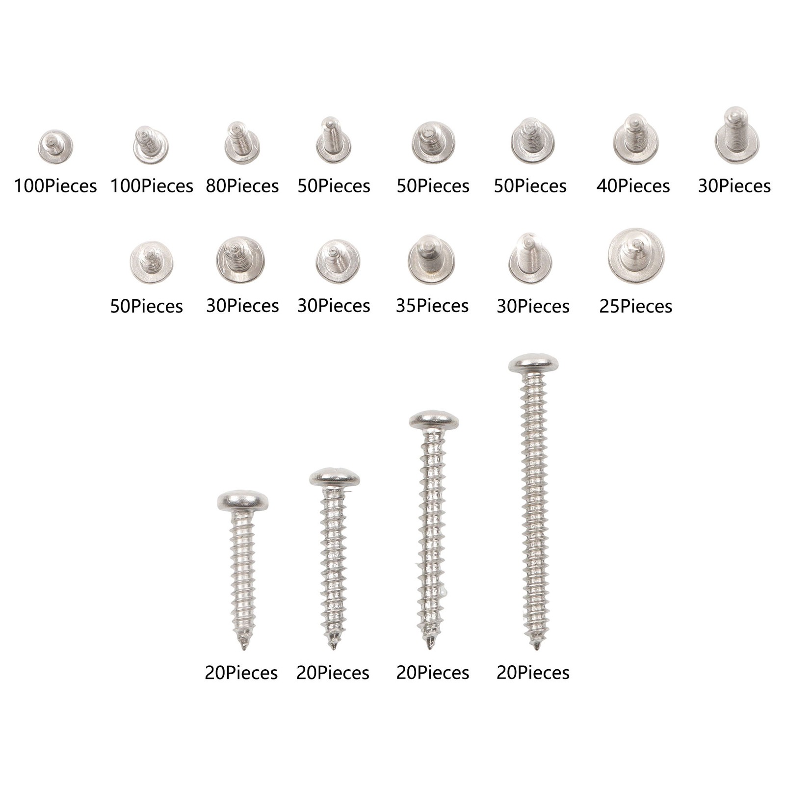 780 Pcs Pan Head Sheet Metal Screws Assortment Kit #4#6#8#10 Stainless