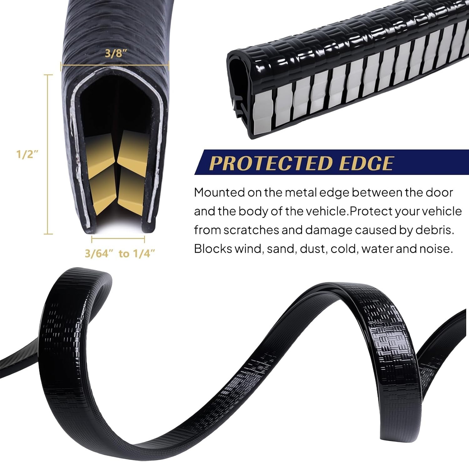 Edge Trim Black U-Channel Rubber Trim Edge with Metal 1/2″ X 3/8″ – Fit Gap 3…