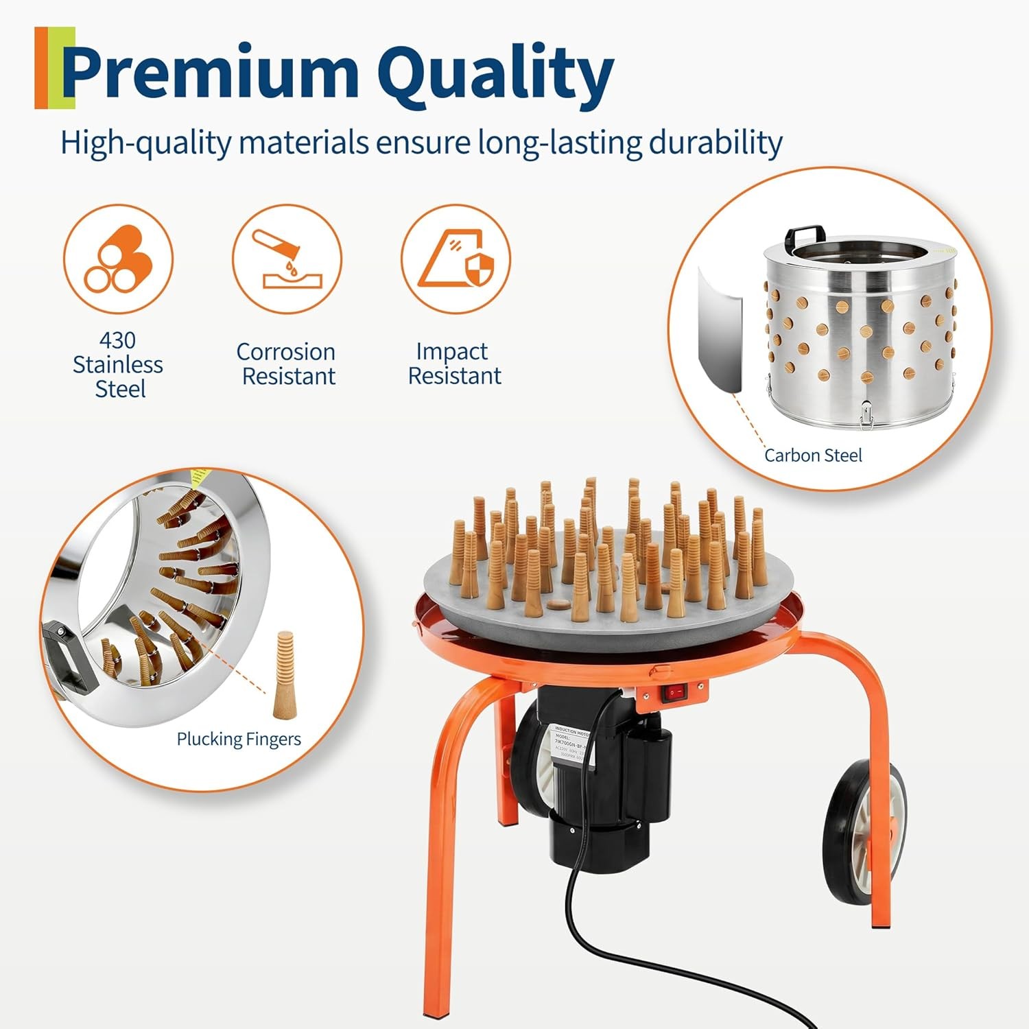 Motor Feather Plucker Stainless Steel Drum Chicken Plucker Machine 120V 3500RPM