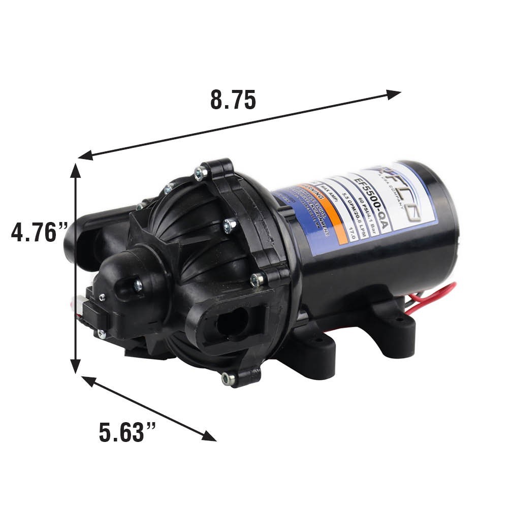 Everflo 12V Diaphragm Sprayer Pump – 5.5GPM, 60 PSI, Quick Attach Ports