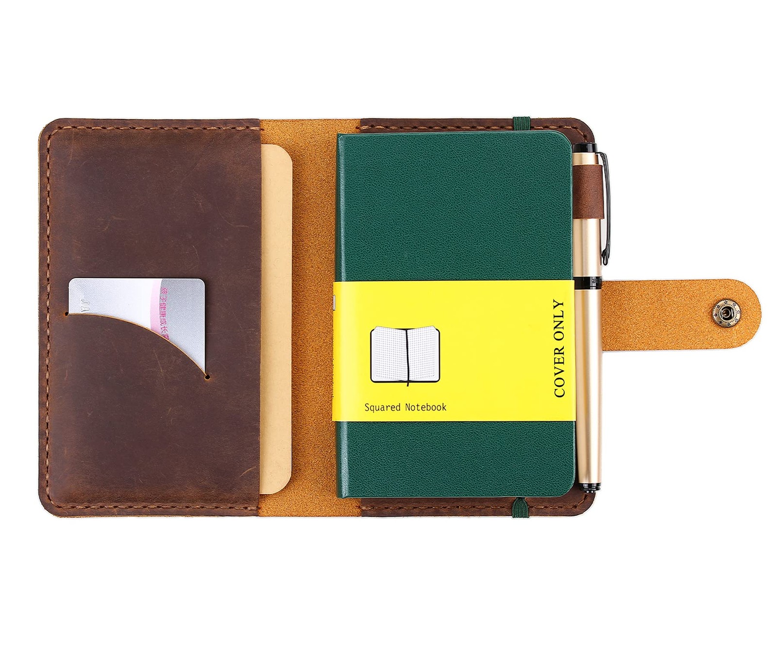 Fasjosma Leather Journal Cover for 3.5″x5.5″ Hardcover Notebook, Rustic Handm…