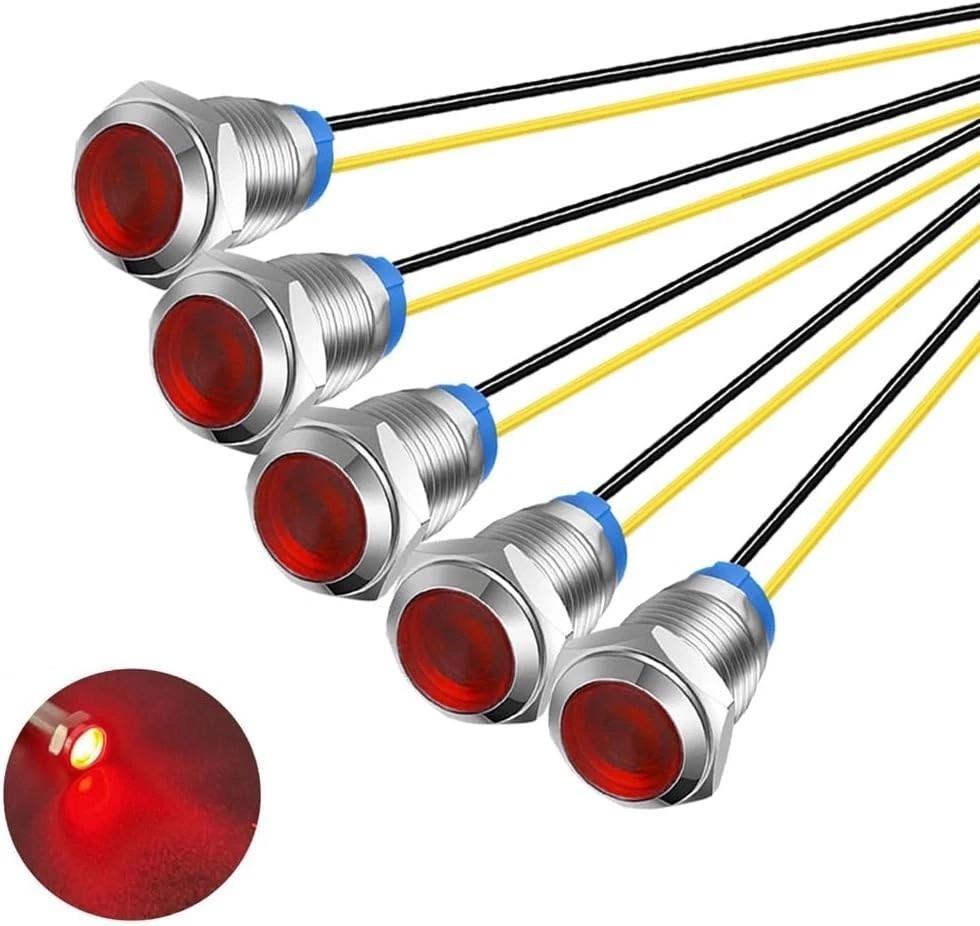 5pcs 10mm LED Metal Indicator Light 110V-220V AC Waterproof Signal Lamp (Red)