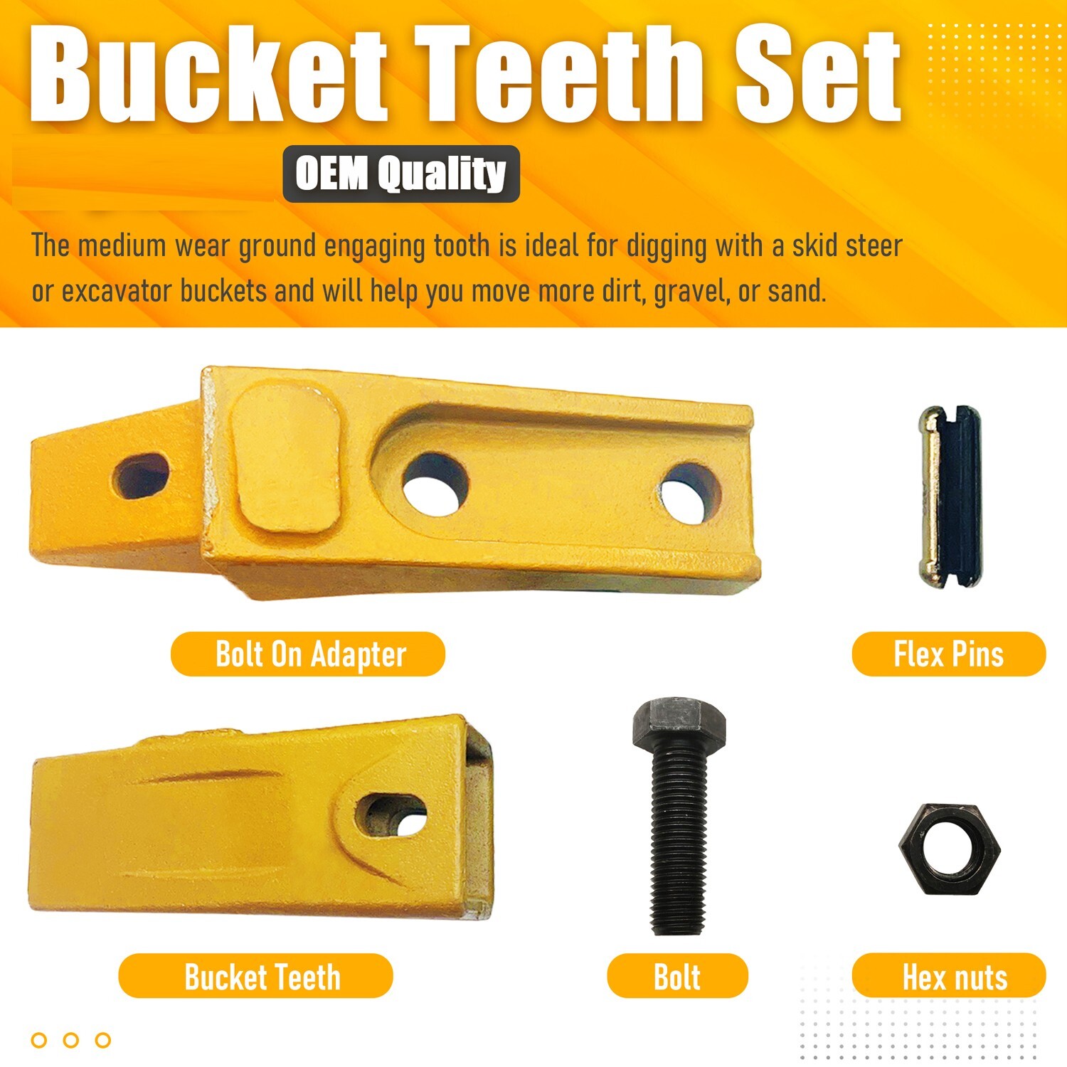 6 Set Bucket Teeth Assembly 6737322Y Bolt on Flush Mount Pin Skid Steer