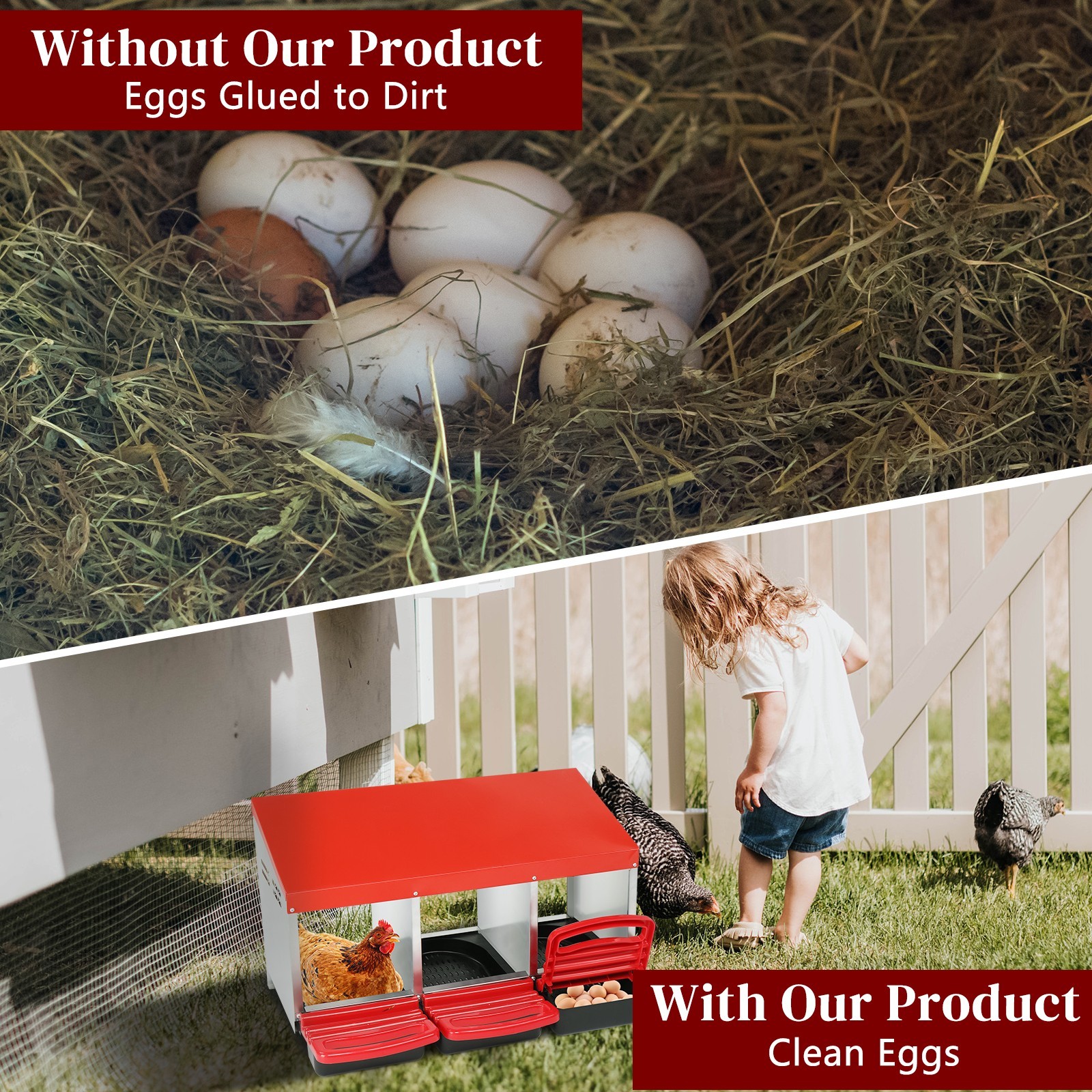 3 Compartment Roll Out Chicken Egg Nesting Box w Plastic Basket Laying Hens Coop