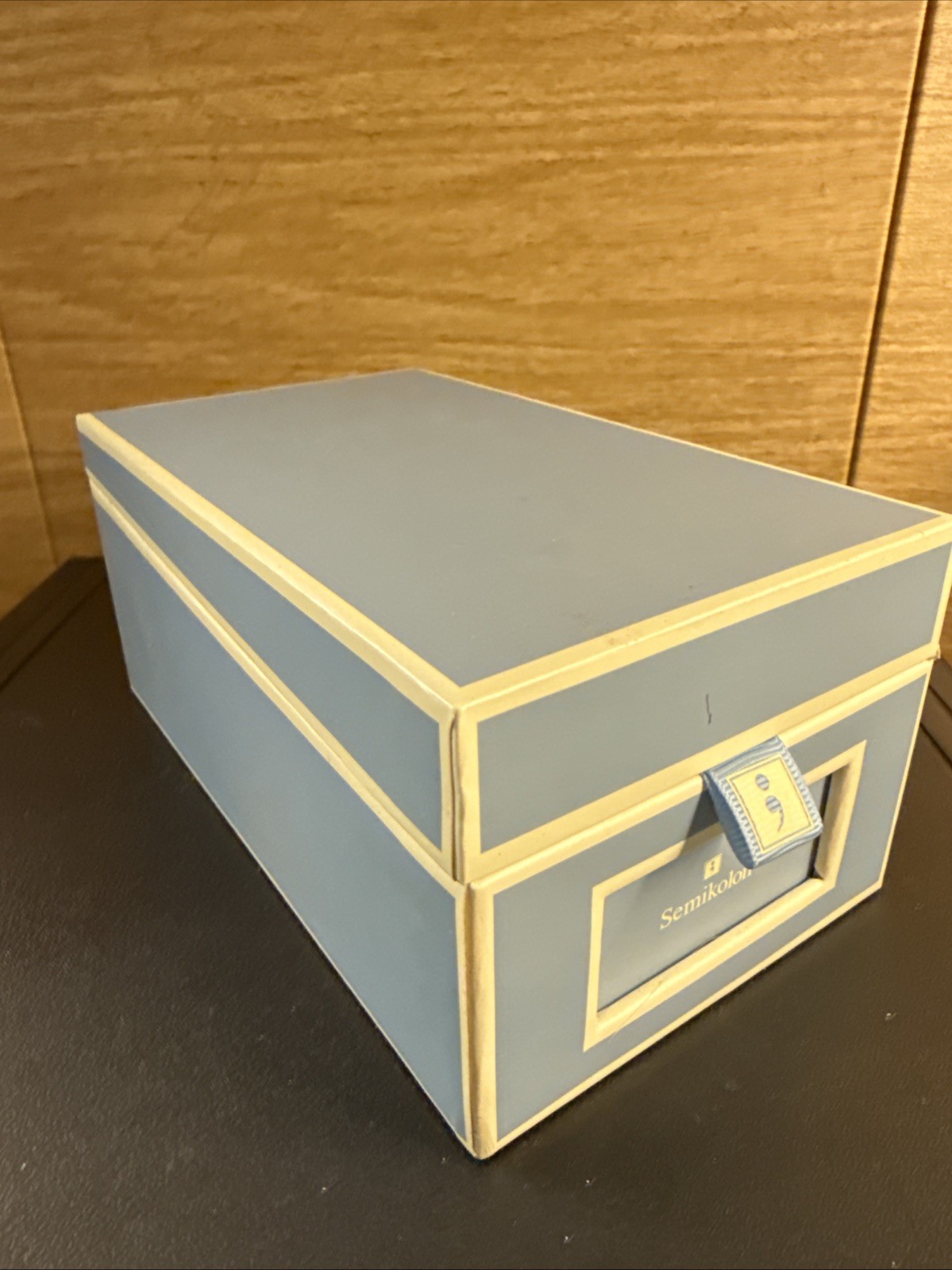 Semi Colon Business Card File Box with Alphabetical Divider Cards. Lift Tab