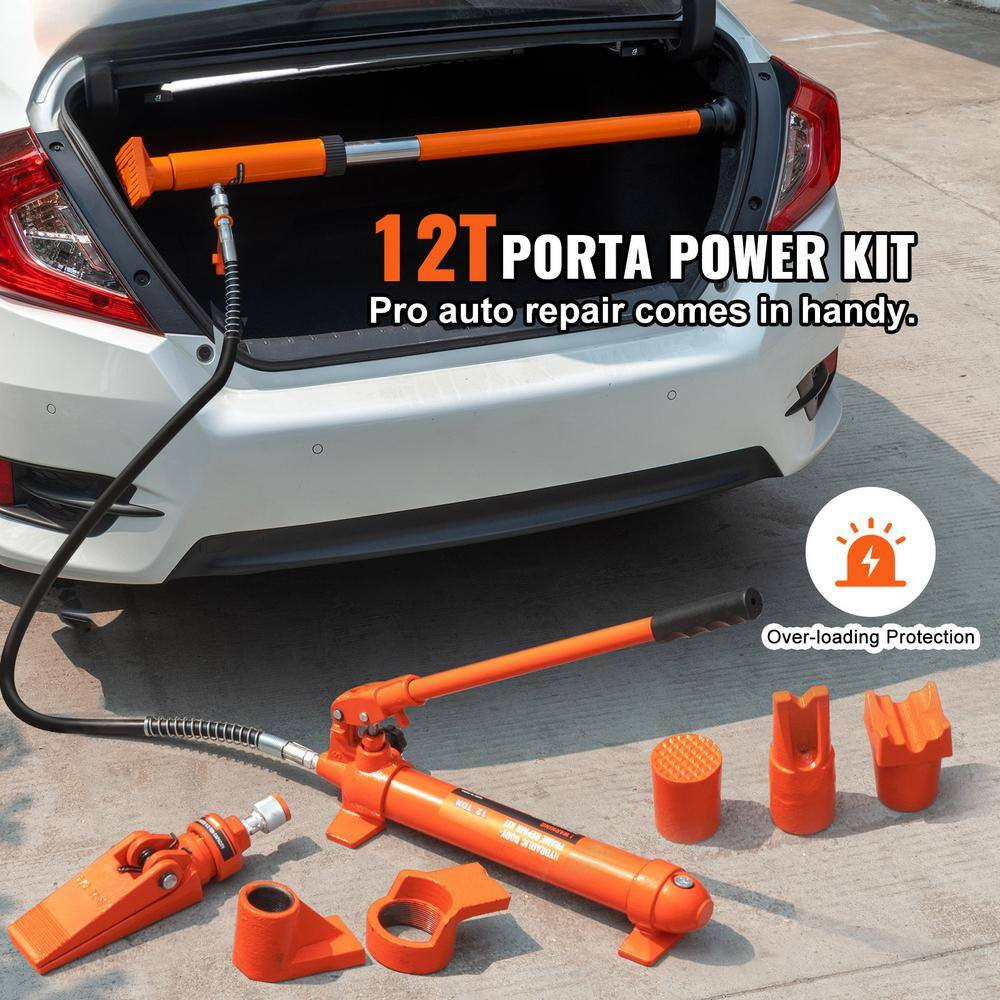 12 Ton Porta Power Kit, Hydraulic Ram with Pump with 4.6 Ft. /1.4 M Oil Hose, Po