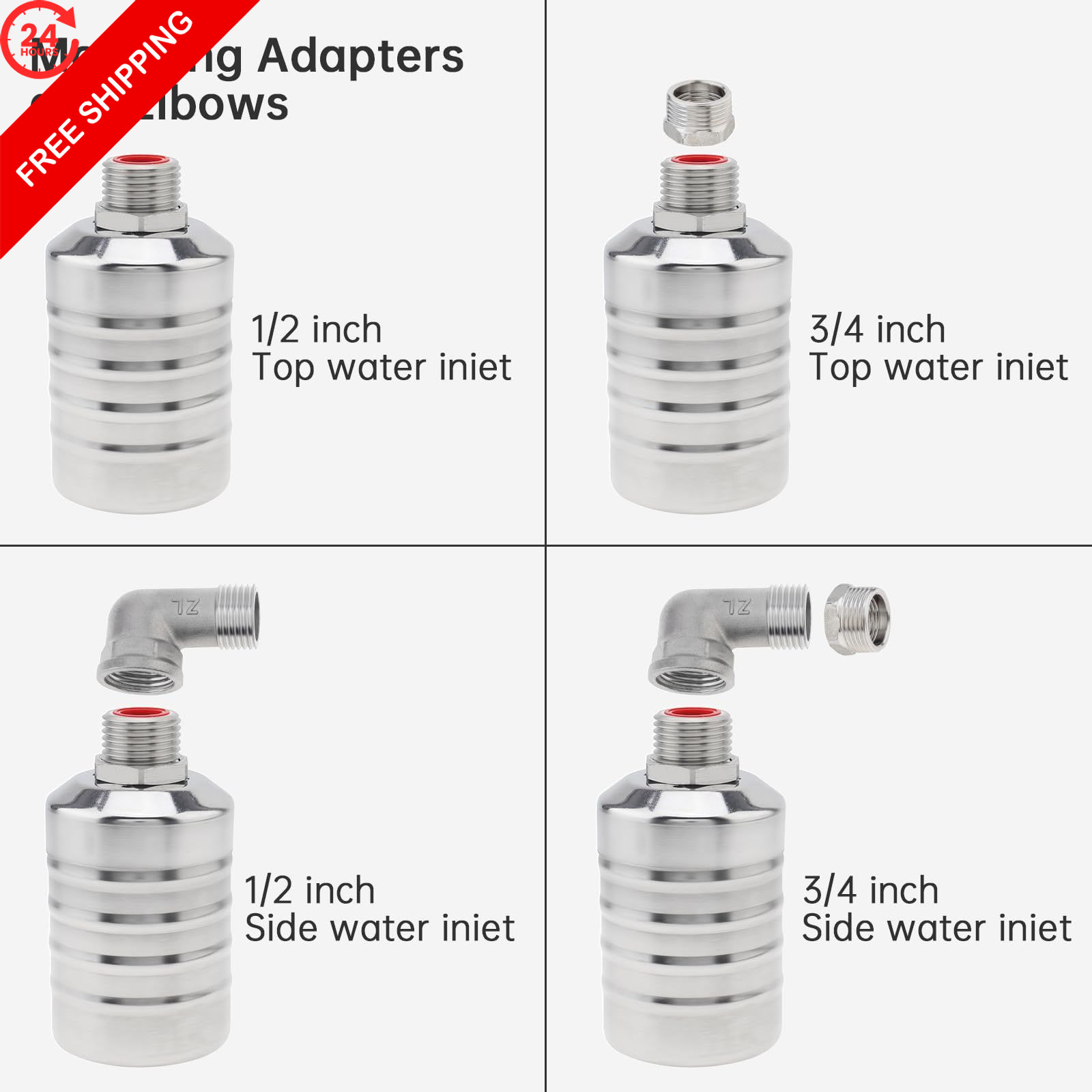 Float Valve, 304 Stainless Steel 1/2inch to 3/4inch Auto 0.5 inches,