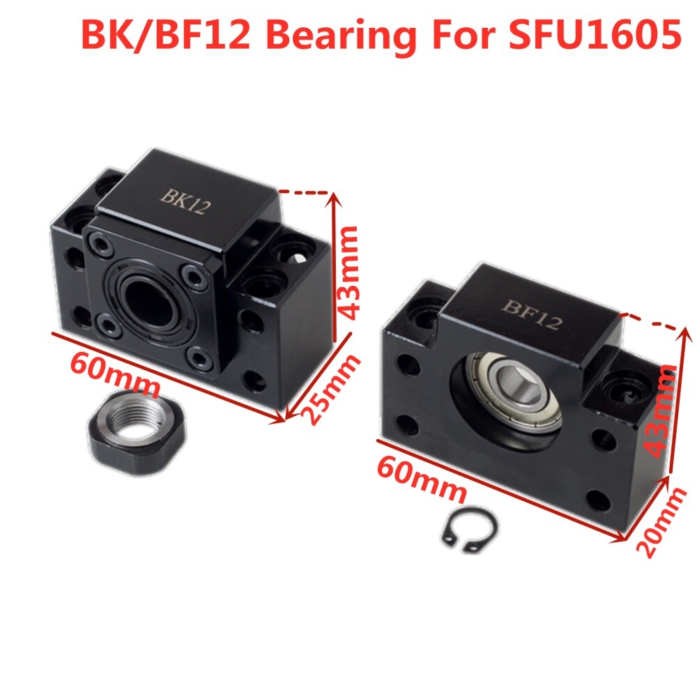 SFU1605 Ball Screw 250-2000mm Ballscrew+BK/BF12+Nut Housing+6.35*10mm Coupler
