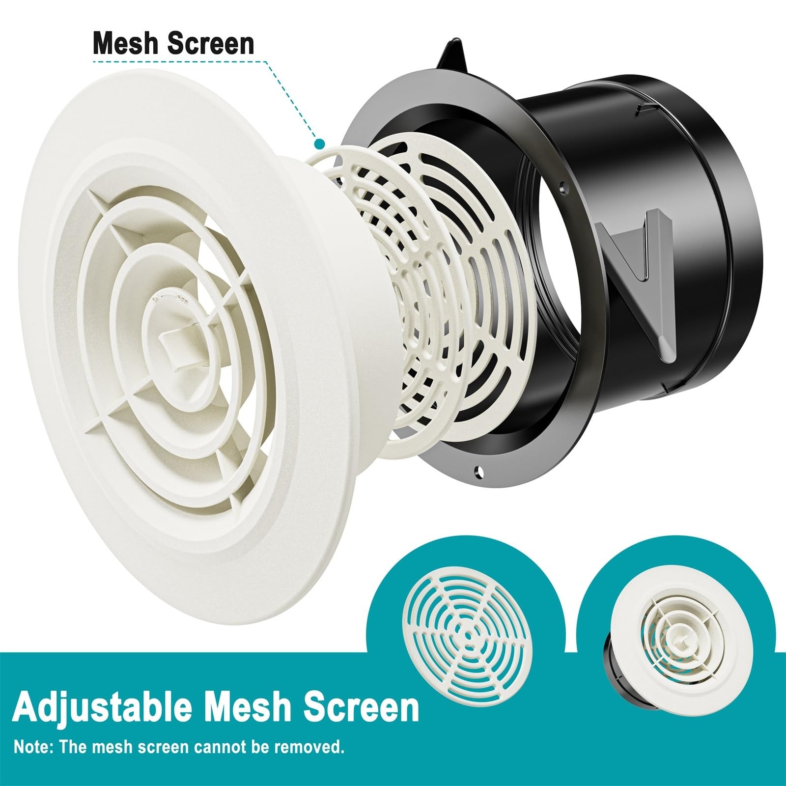 4 Inch Round Air Vent, Adjustable ABS Vent Cover, White Louver Grille Vent Fi