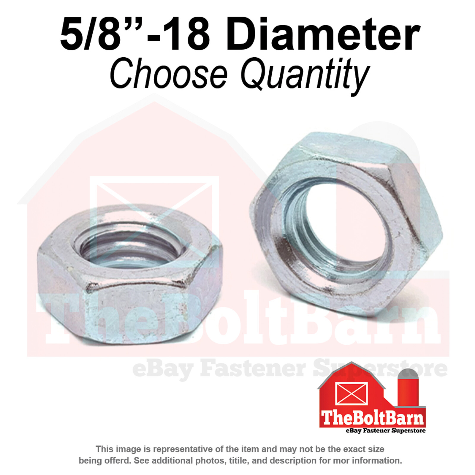 5/8″-18 Grade A Hex Jam Nuts Zinc Clear Fine Thread (Pick Quantity)