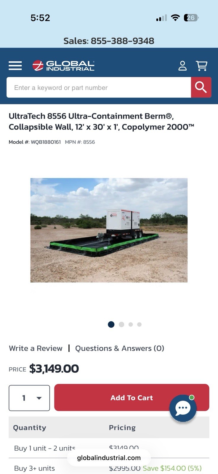 ULTRATECH Spill Containment Berm 12 ft x 30 ft, 2,692 gal Capacity, 8556