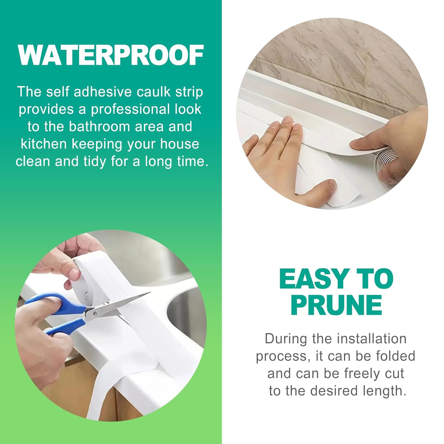 1-Pack 1.5″ x10.5ft White Caulk Tape – Waterproof Self-Adhesive Sealing Strip fo