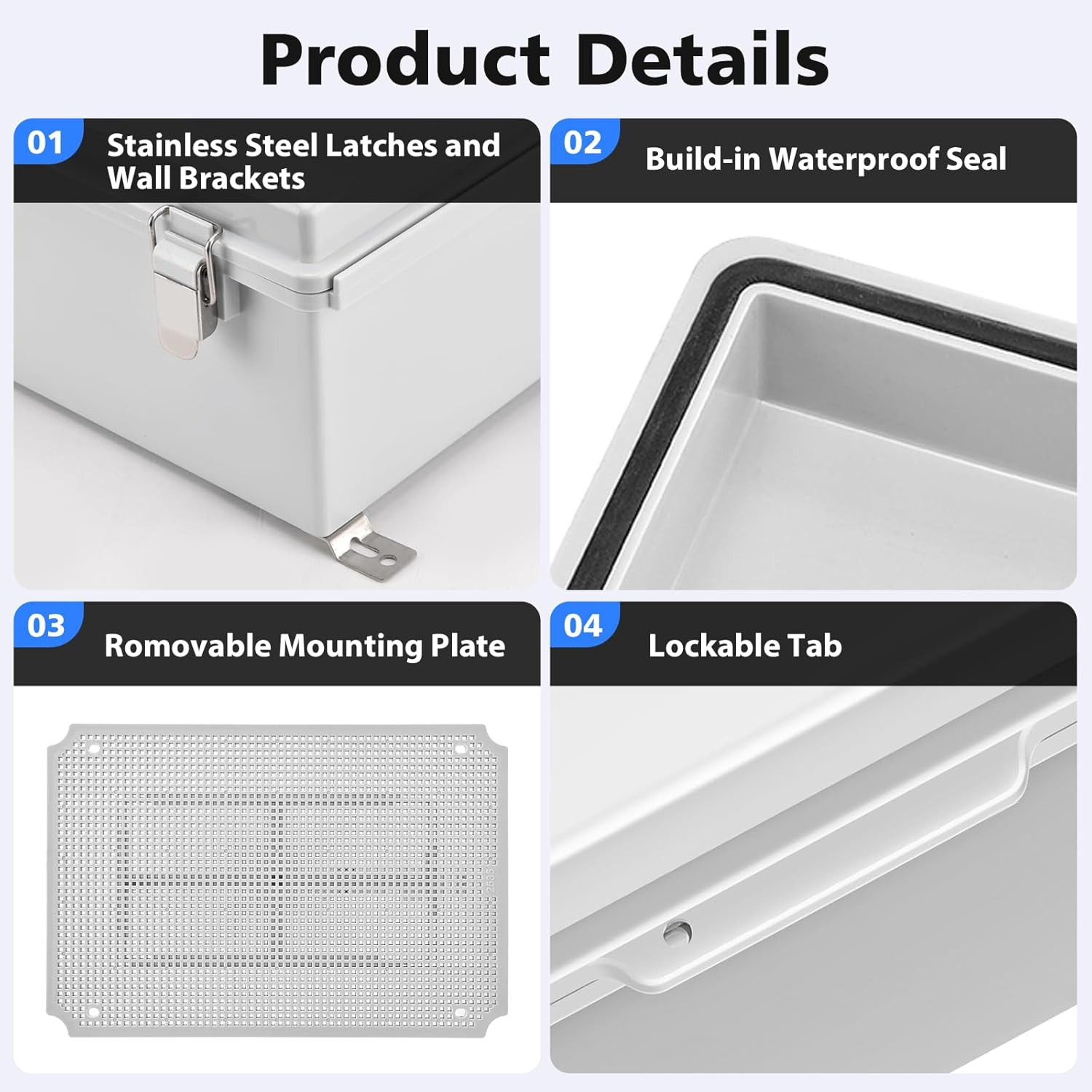 IP67 Waterproof Junction Box with Hinged Cover & Mounting Plate – 20.1″x16.1
