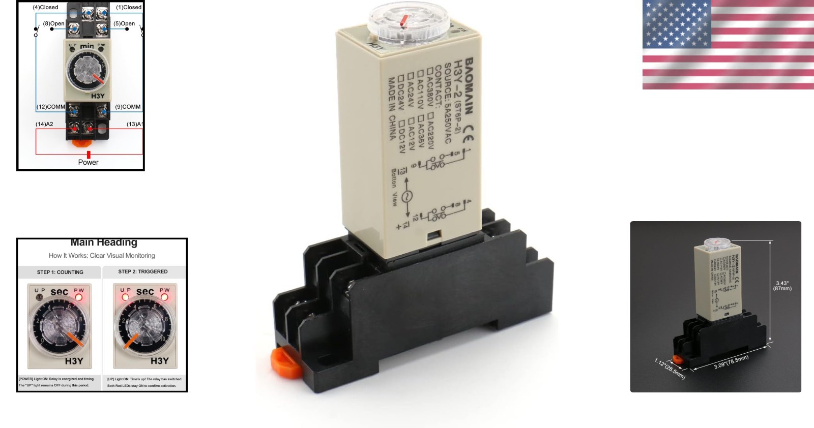 Solid State 10-Minute Time Delay Relay, 8-Pin DPDT, 5A Dual Circuit Control