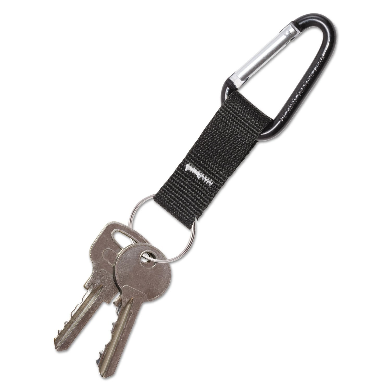 Carabiner Key Chain with Polyester Strap and Split Key Ring, Black, 10 Key Ch…