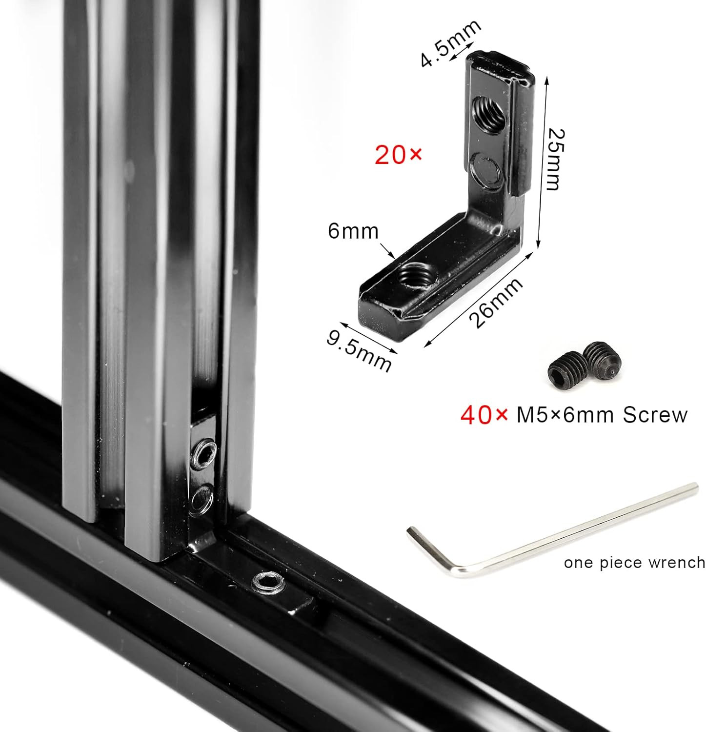 2020 Series Inner Aluminum Extrusion Connector with Screws,L Brackets L Shape Bl