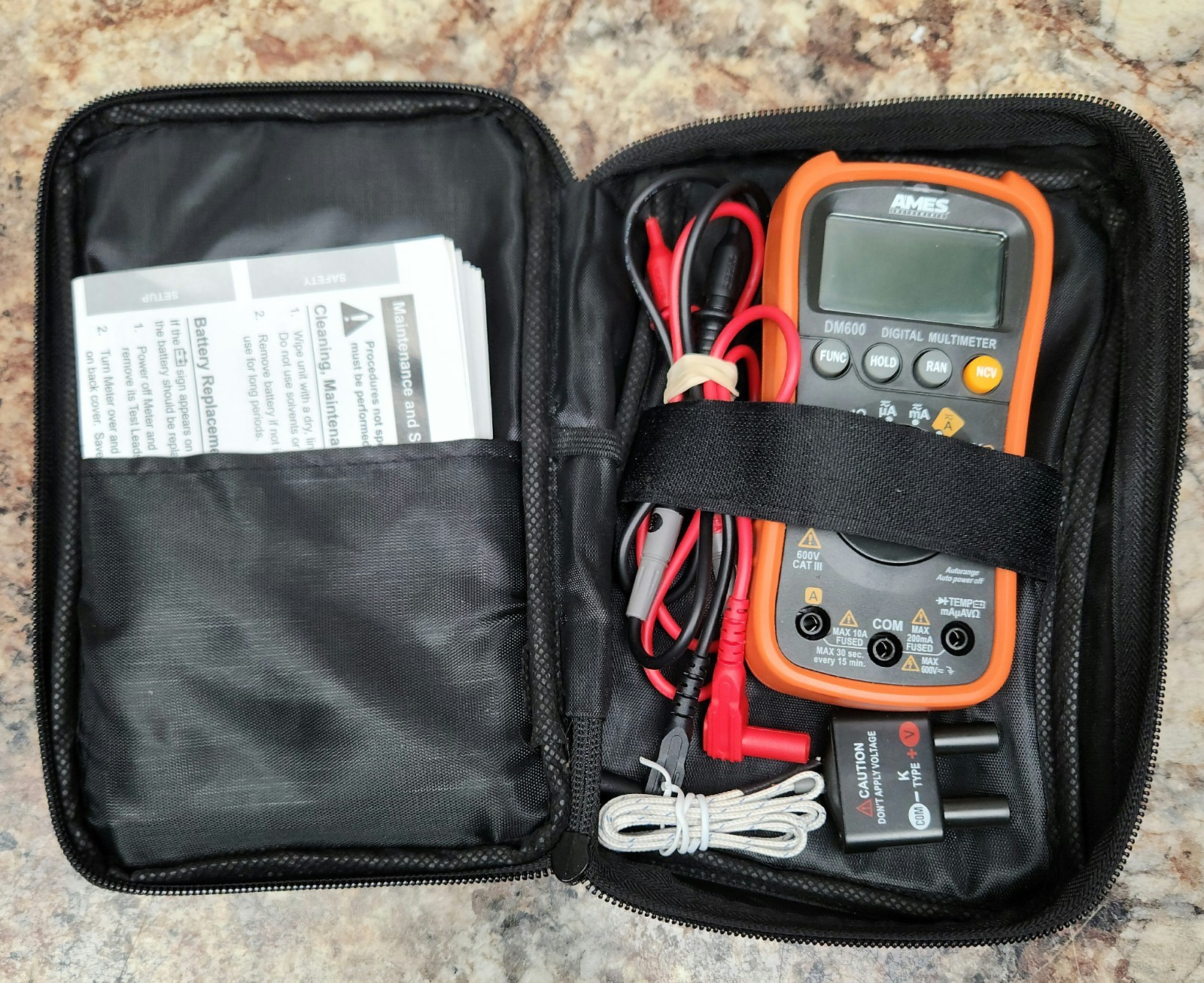 Ames Instruments DM600 64014 Compact Digital Multimeter W/ Thermocouple & Case