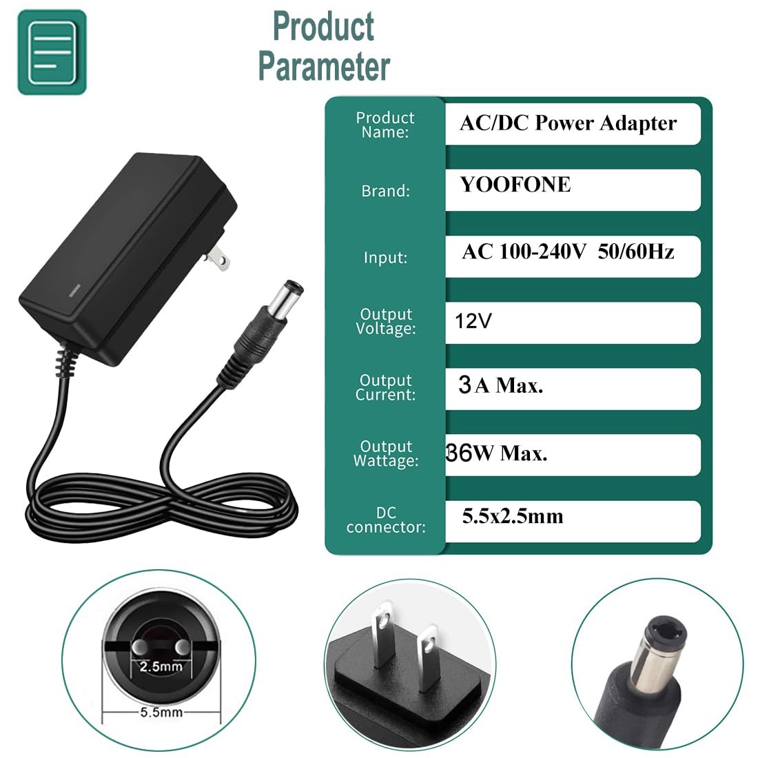 12V 3A Power Supply 36W AC Adapter 100-240V to DC 12 Volts 3 Amp Power Conver…