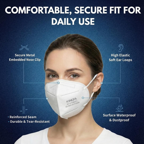 Kingfa KN95 Face Mask 50 Pcs Disposable 1 Count (Pack of 50), White