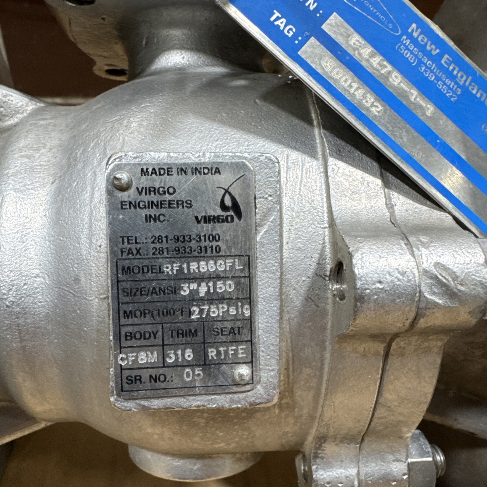 *NEW* Virgo Engineers Actuated Ball Valve RF1-R-66G-F-L 3” #150 275PSIG CF8M