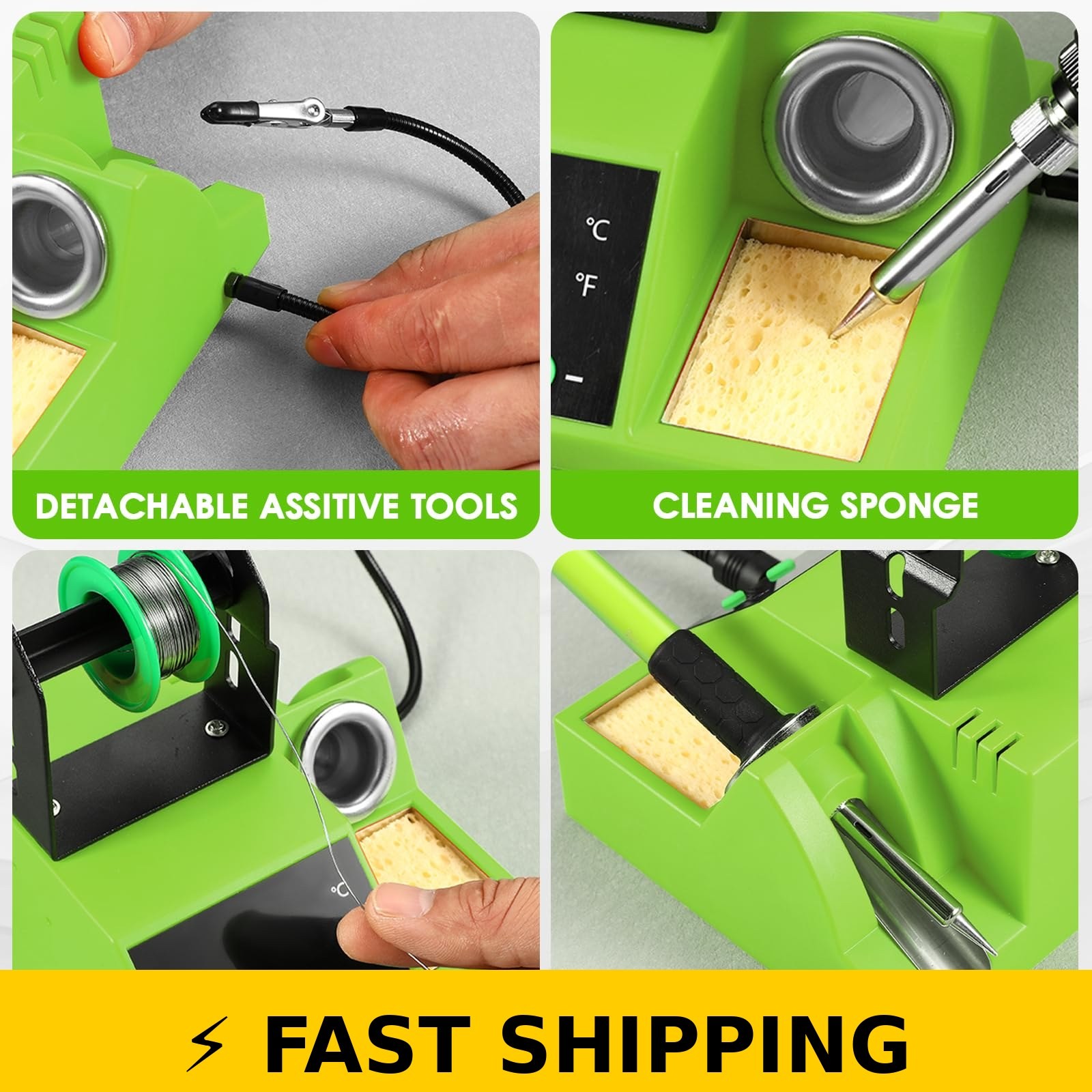 Crtsweker 100W Digital Soldering Station with Helping Hands – Green