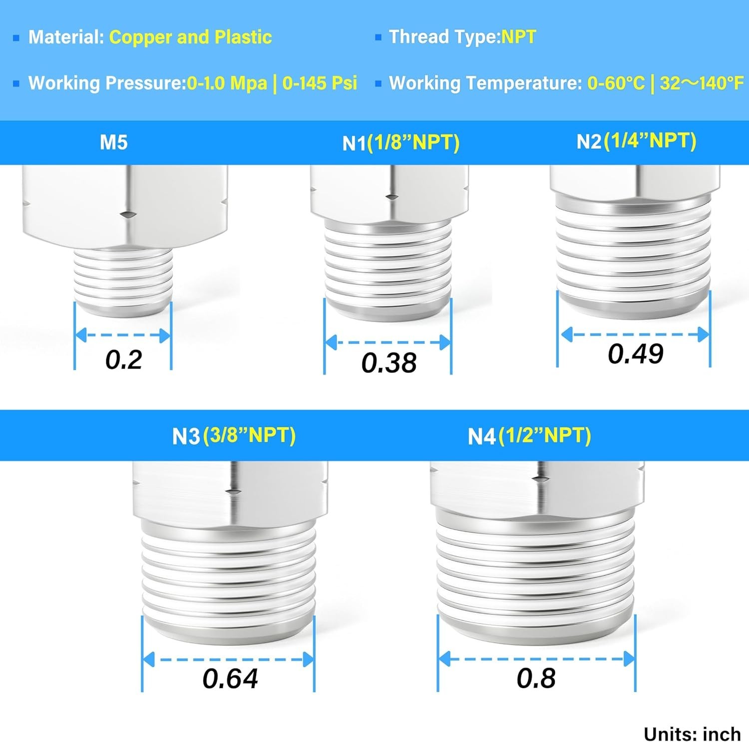 Durable Copper & Plastic 3/8” OD x 1/2” NPT Push-In Connect Fittings – 12 Pack