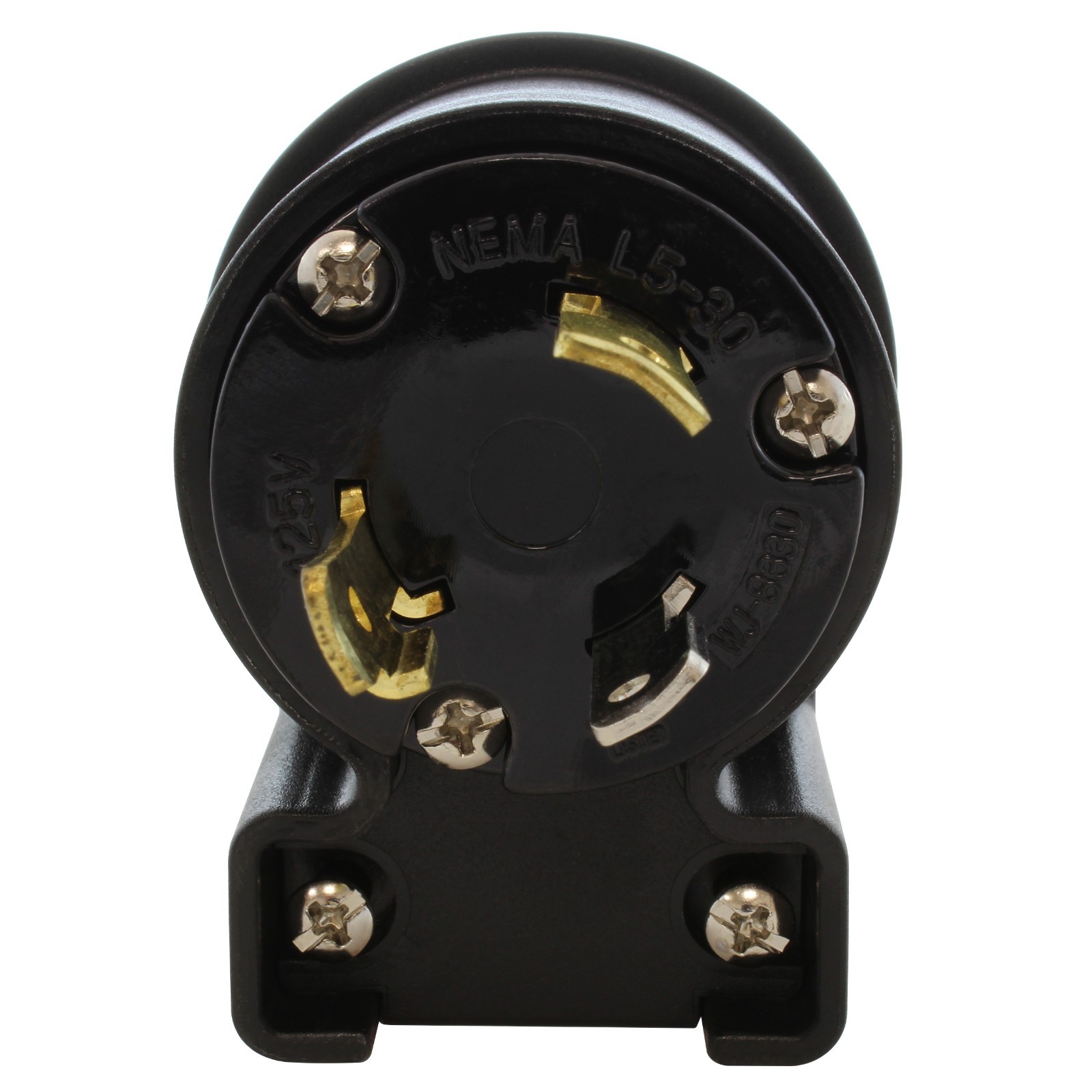 AC WORKS® Right Angle NEMA L5‑30P Plug, 30A 125V Locking Male 3-Prong