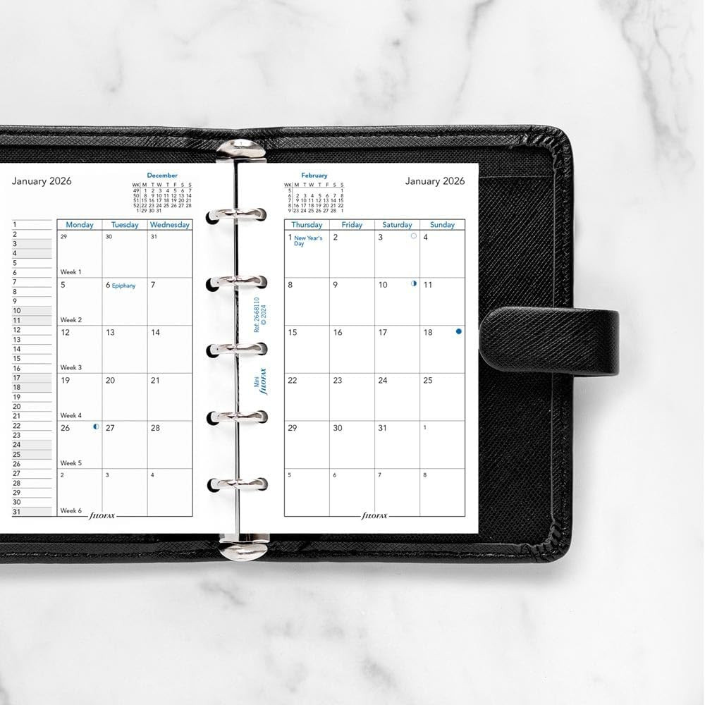 C68110-26 Mini Size Month-To-View Calendar Diary Refill White Paper 2026