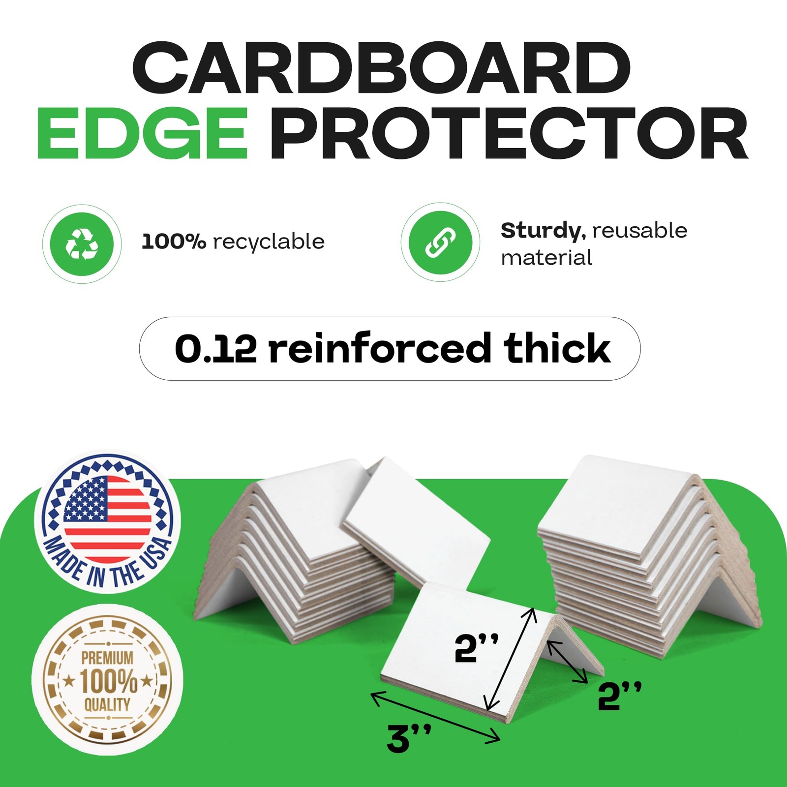 IDL Packaging Cardboard Edge Protectors 2″x2″x3″ Standard Duty-0.120″, White