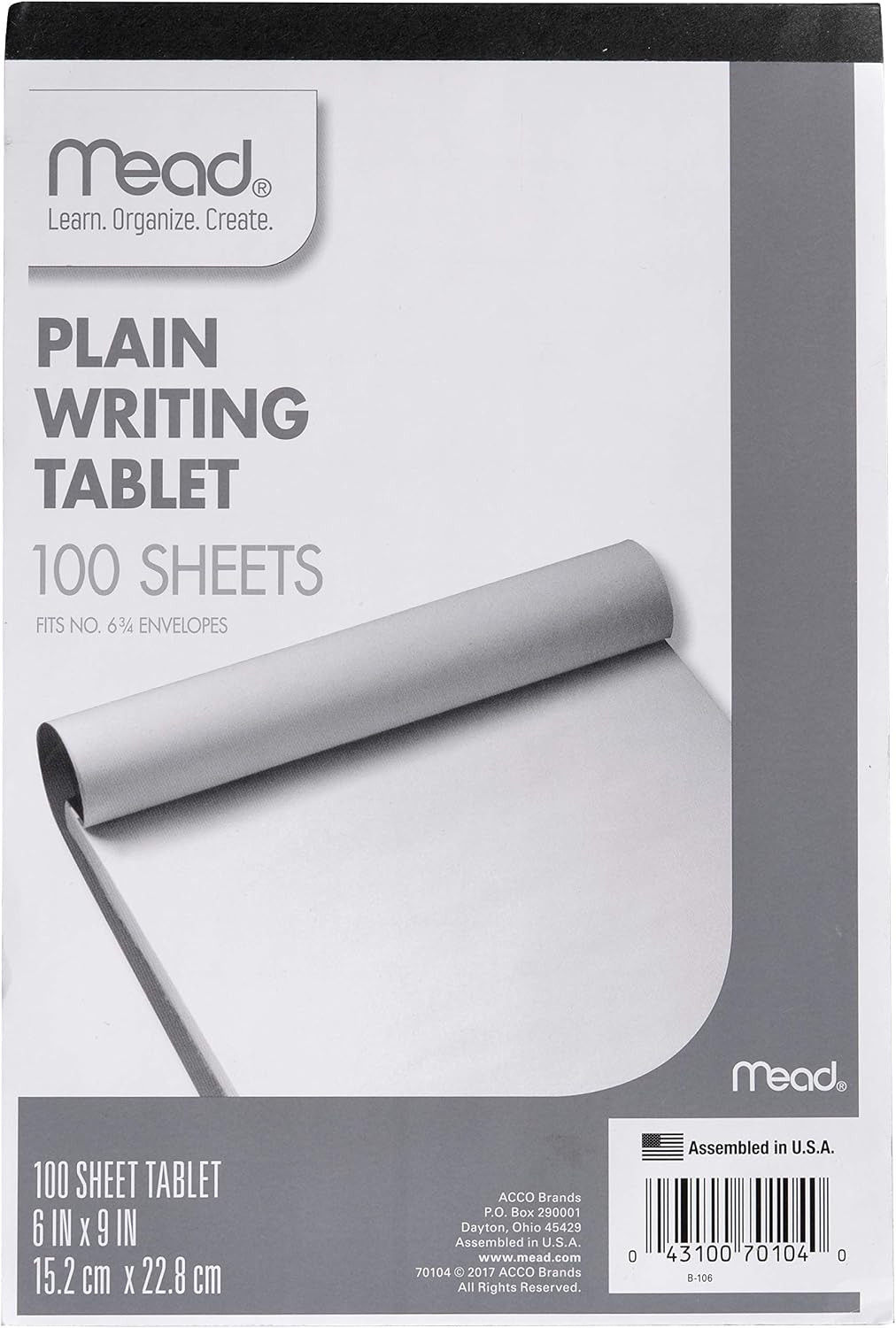 Mead Writing Tablet, 6″ X 9″ Paper Pad, Plain Note Pad, 100 Sheets (70104)